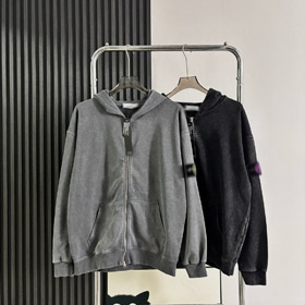 Ilha de pedra lavado e afligido zip-up com capuz sweater-5231  