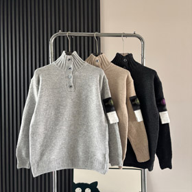 Ilha de pedra cor sólida botão-up stand-collar de malha cardigan-5234  