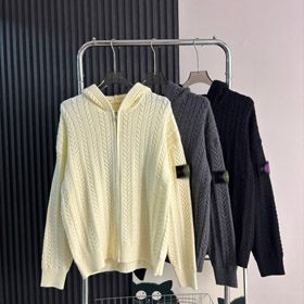 Ilha de pedra zip-up com capuz suéter de malha-5242  