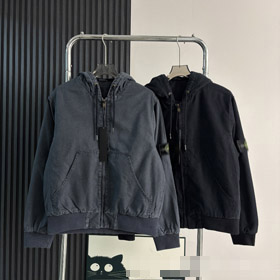 Ilha de pedra lavado e afligido casaco de algodão com capuz-5255  