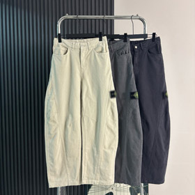 Stone Island bússola logotipo bordado calças de carga de perna curva de baixa altura-5261  