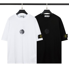 Ilha de pedra dupla camada preto e branco Tai Chi impressão manga curta T-shirt-5269  