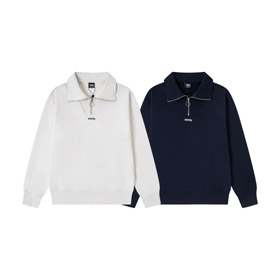 Stussy bordado zip-up solto-ajuste manga longa colarinho sweater-5272  