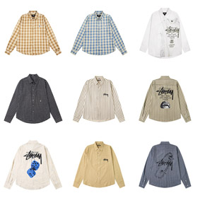 Stussy novo solto-ajuste casual estilo japonês manga longa impressa camisa-5275  