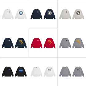 Stussy clássico logotipo impressão preto 8 bola manga longa crewneck suéter-5278  