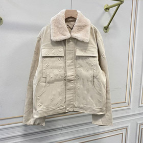 Louis Vuitton LV nova jaqueta de roupa de trabalho com bolsos em relevo e colarinho de lã desmontável-5295  