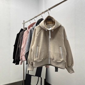 Ganso para baixo e lã de cordeiro duplo-lateral fleece grossa e quente zíper com capuz jaqueta-5298  