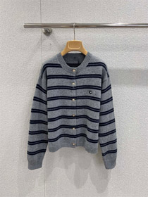 Miu Miu novo solto-ajuste listrado de manga longa pescoço tripulação de malha cardigan-5301  