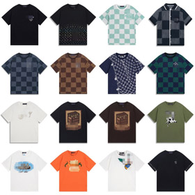 Louis Vuitton LV malha quadro de xadrez padrão carta jacquard casual solto manga curta T-shirt-5308  