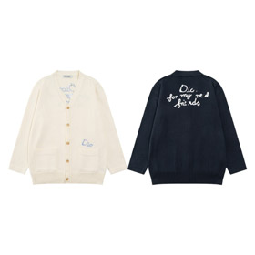 Dior carta logotipo bordado casual solto lã malha cardigan suéter-5316  