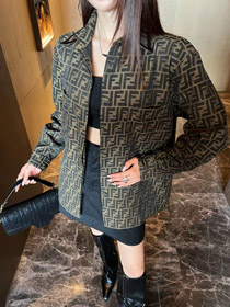 Fendi novo jacquard carta colar patchwork equipado jaqueta-5362  