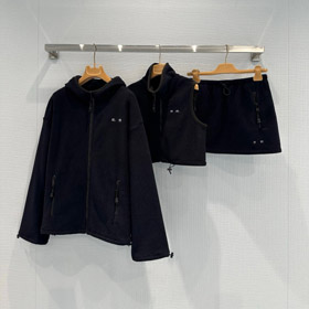 Miu Miu nova coleção conjunto logo bordado fleece com capuz zip-up jaqueta-5363  