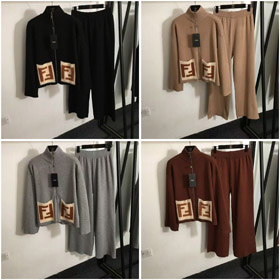 Fendi novo conjunto de malha com zíper e F-logo bolsos-5376  