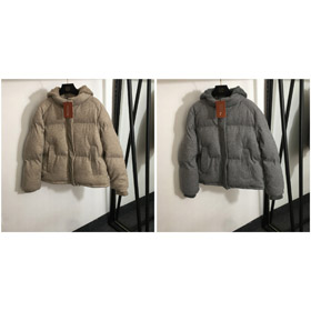 Loro Piana cor sólida casual malha com capuz para baixo jaqueta com capuz desmontável-5397  