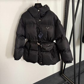 Prada nova segurança fivela zíper cintura saco com capuz abaixo-preenchido algodão jaqueta-5399  