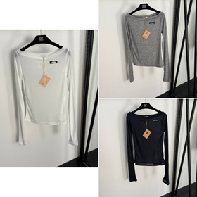Miu Miu fora do ombro fina camiseta de manga longa-5413  
