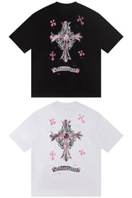 Chrome Hearts CH nova camiseta de manga curta com cruz e impressão sânscrita-5424  