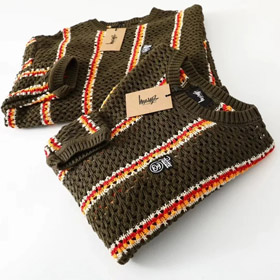 Suéter de pescoço da tripulação de malha à abertura listrado Stussy-5510  