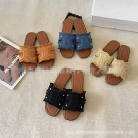 Celine denim plano confortável slip-on sandálias-5608  