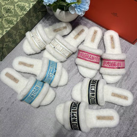 Dior bordado shearling plataforma mulas-5687  