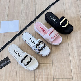 Chanel nova plataforma bordada sandálias de praia-5706  