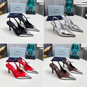 Prada tamanho maior pontiagem-pé sandálias slingback com saltos de estilo-5731  
