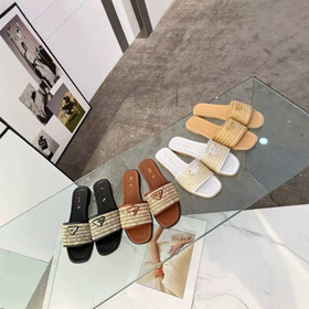 Prada novo artesanal tecido plano slide sandálias-5737  