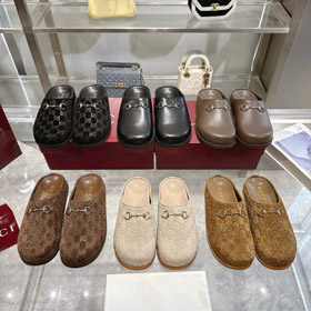 Gucci novo redondo-dedo do pé bicicleta fivela plana mulas-5749  