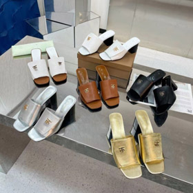 Burberry novo metal letra logo salto alto slide sandálias-5757  