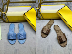 Fendi bordado denim plana slide sandálias-5760  