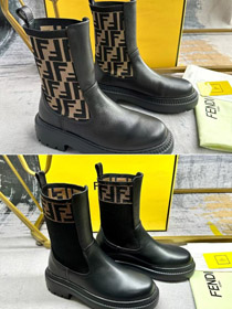 Fendi meio-bezerro redondo-dedo do pé bordado carta botas de combate-5767  