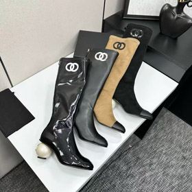 Chanel novas botas de joelho com zipper de trás-5772  