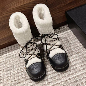 Chanel shearling-forrado meio-bezerro botas de neve com laces-5773  