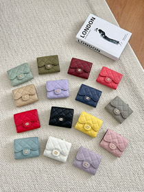 Chanel tri-dobra compacto acolchotado cartão suporte-5796  