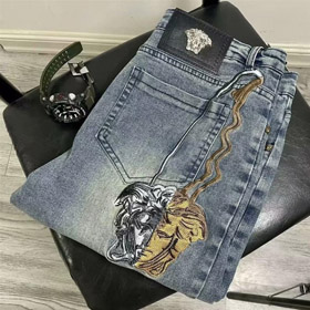 Versace novo bordado casual calças de denim versátil de perna reta-5868  