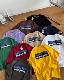 Patagônia multi-colorido logotipo impresso manga curta T-shirt-5877  