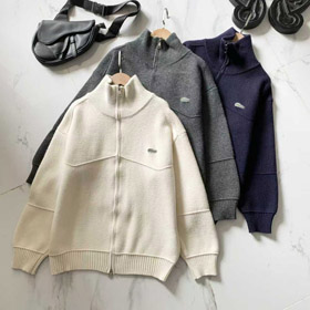 Lacoste simples stand-collar zip-up cardigan de malha jaqueta-5893  