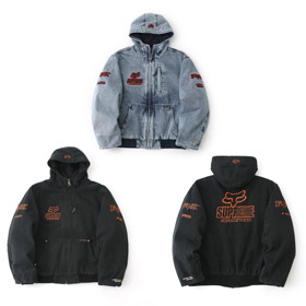 Supremo x Fox Racing coletiva com capuz jaqueta de denim-5924  