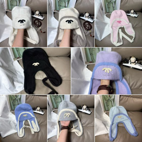 Chanel nova pele de coelho chapéu de malha quente com latas de orelha-5975  